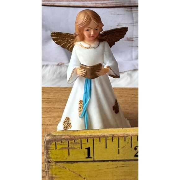 VTG Hong Kong Plastic Christmas Angel White and Gold Dress with Blue Ribbon - Picture 6 of 7